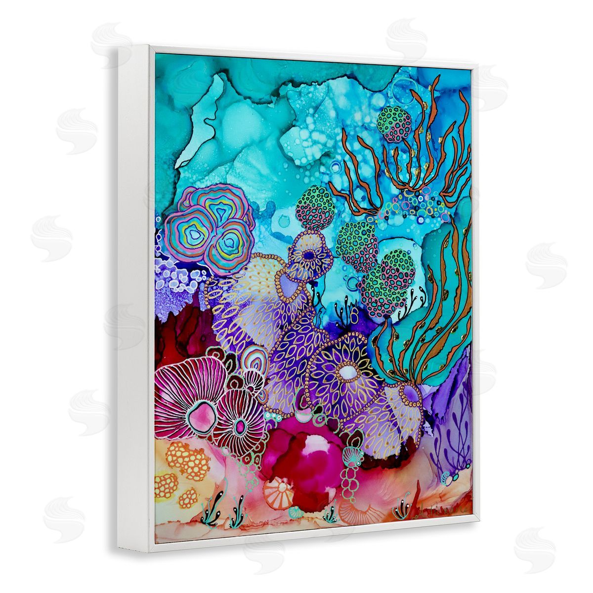 Amy Tieman Modern Coral Reef White Framed Giclee Wall Artside_