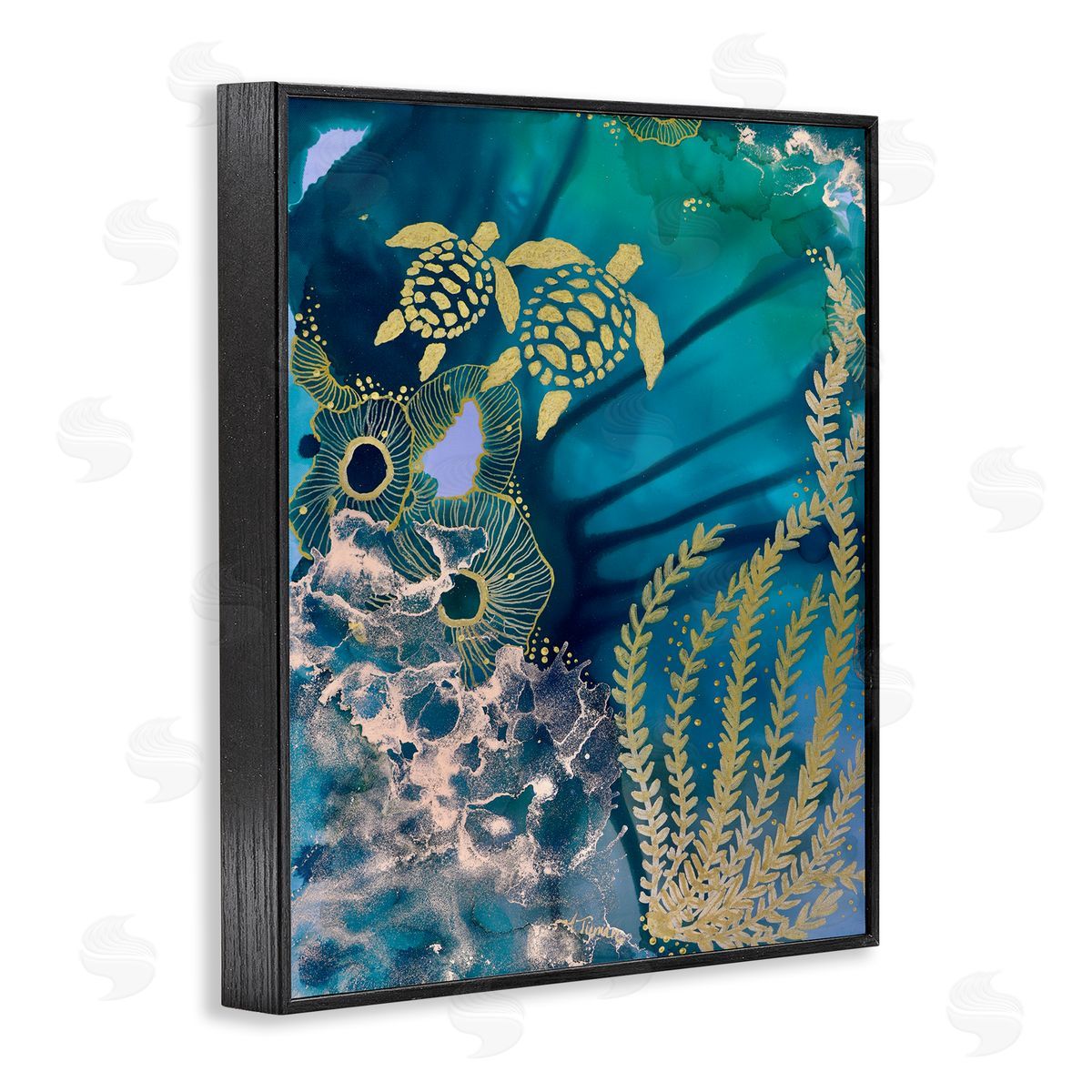 Amy Tieman Modern Sea Life Patterns Black Framed Giclee Wall Artside_
