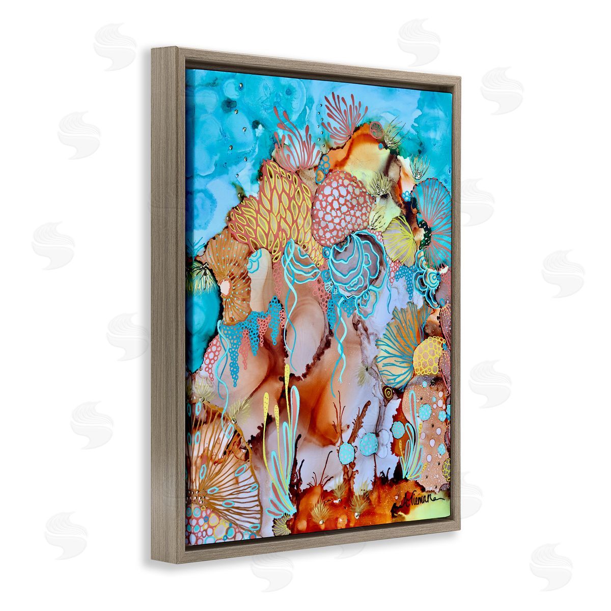 Amy Tieman Abstract Coral Reef Pattern Brown Floater Frame Canvas Artside_