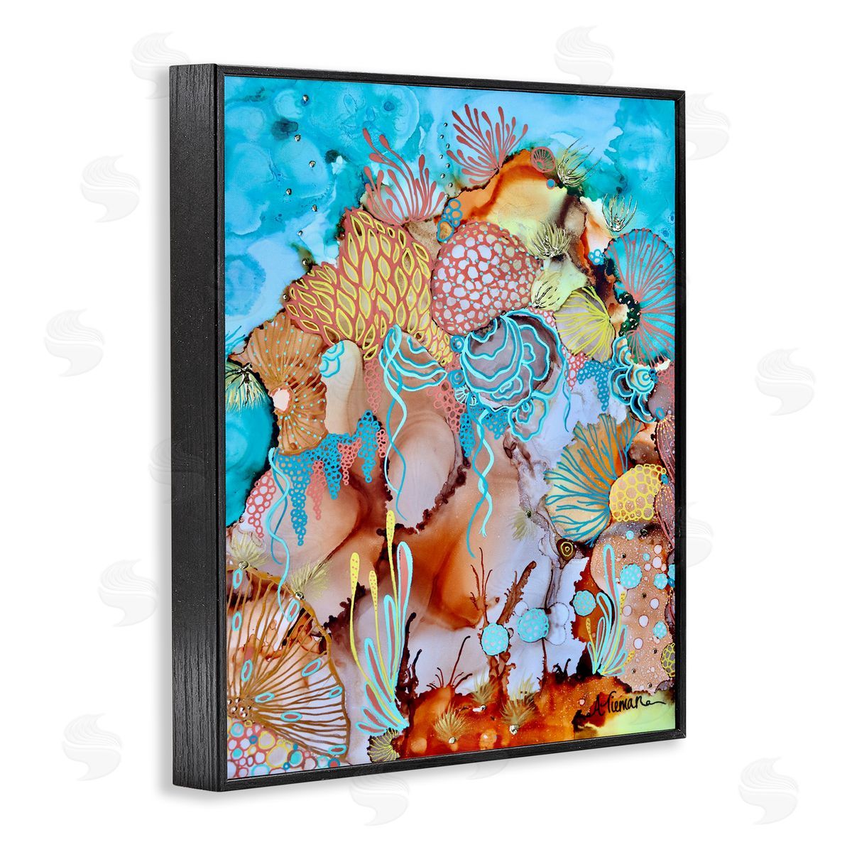 Amy Tieman Abstract Coral Reef Pattern Black Framed Giclee Wall Artside_
