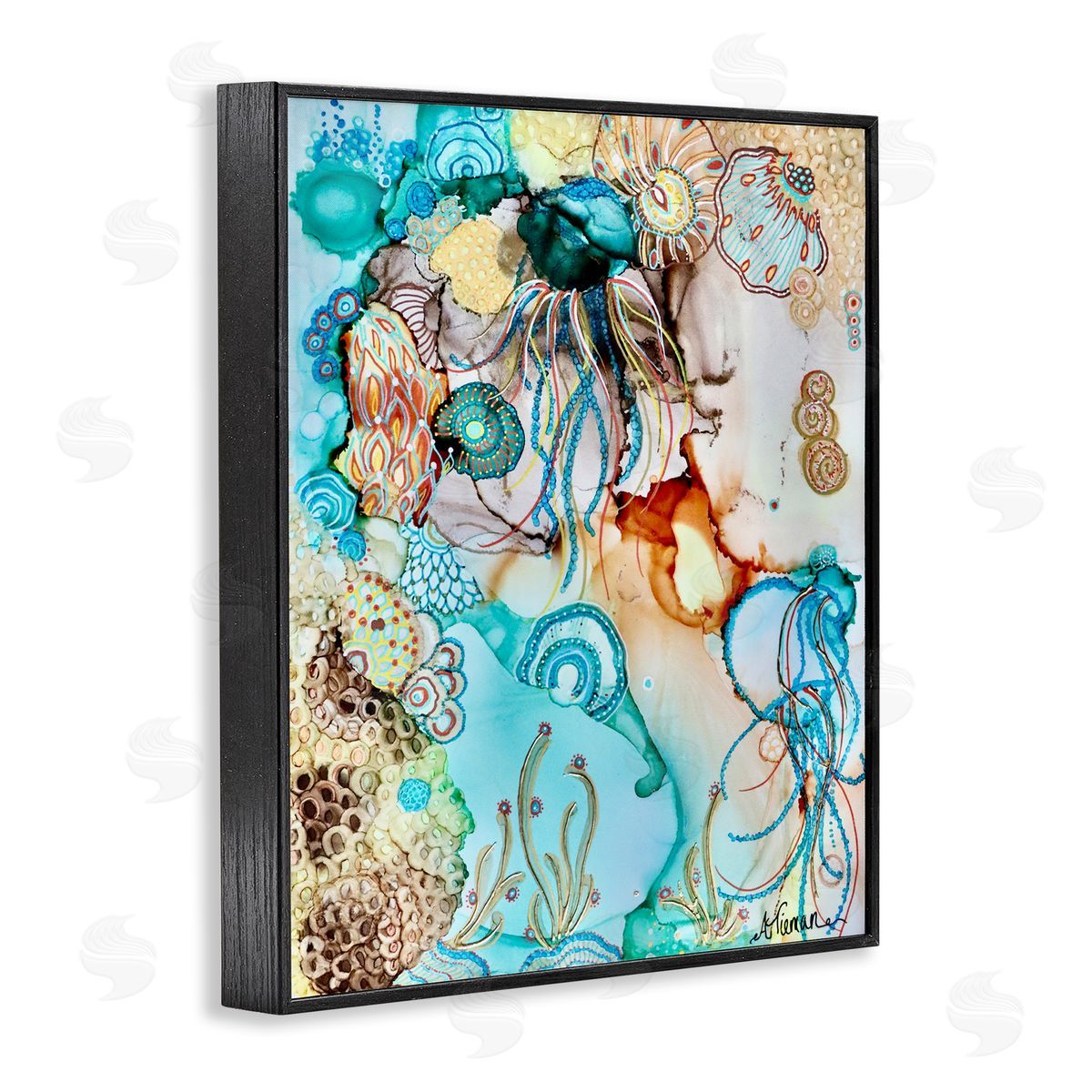 Amy Tieman Abstract Nautical Pattern Black Framed Giclee Wall Artside_
