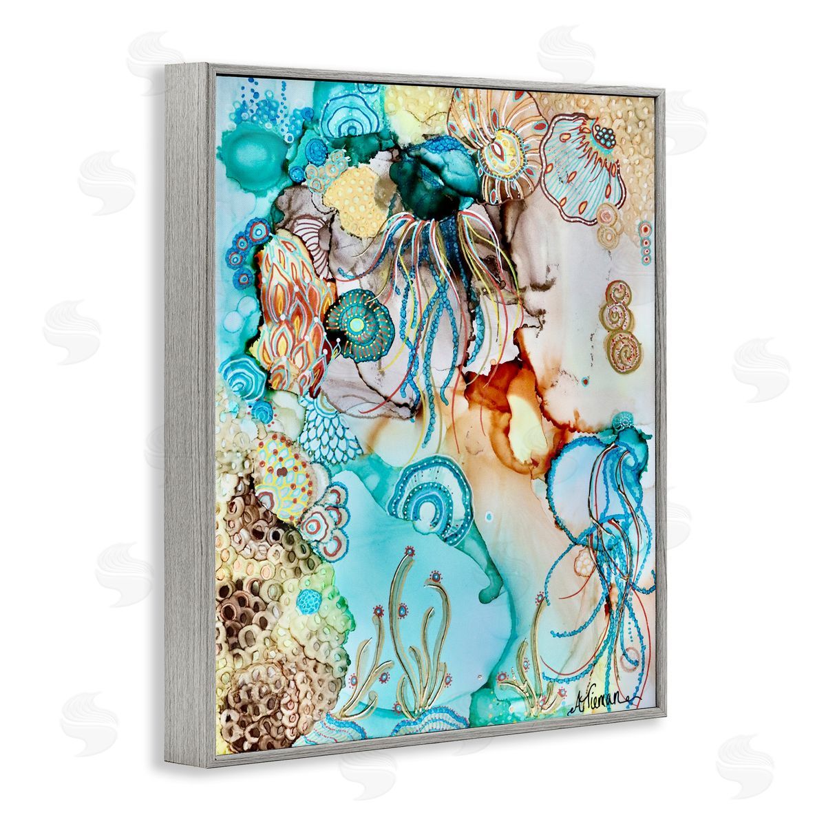 Amy Tieman Abstract Nautical Pattern Gray Framed Giclee Wall Artside_
