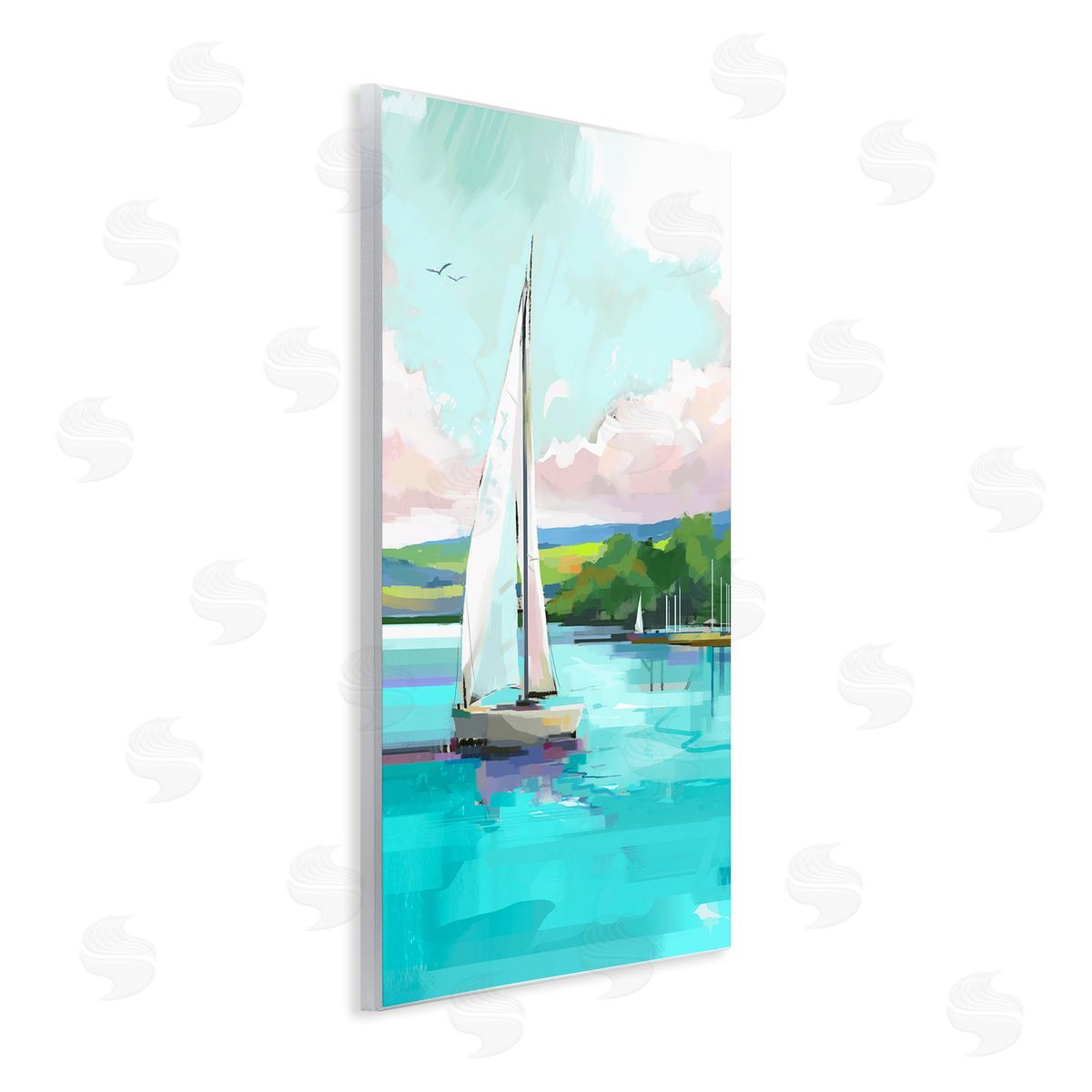 David Owens Illustration Sailboat in Coastal Marina Wall Plaque Artside_
