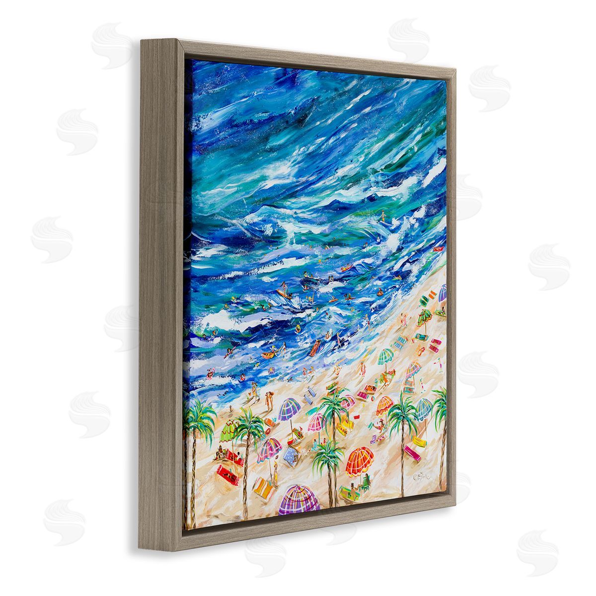Estelle Grengs Summer Beach Painting Brown Floater Frame Canvas Artside_