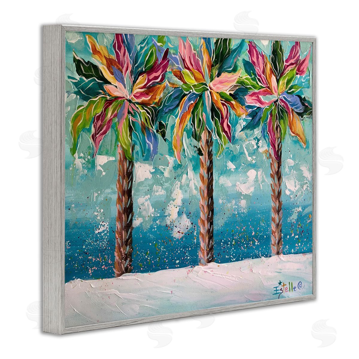 Estelle Grengs Vivid Hue Palm Trees Gray Framed Giclee Wall Artside_