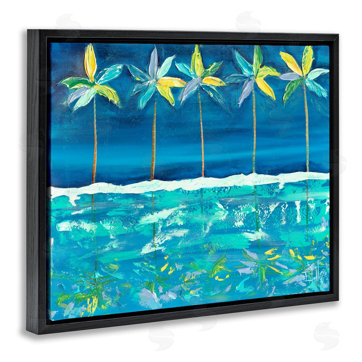 Estelle Grengs Blue Abstract Palms Black Floater Frame Canvas Artside_