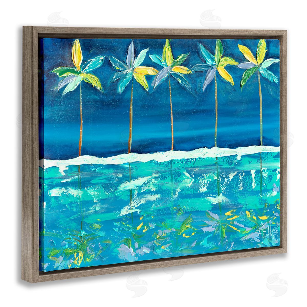 Estelle Grengs Blue Abstract Palms Brown Floater Frame Canvas Artside_