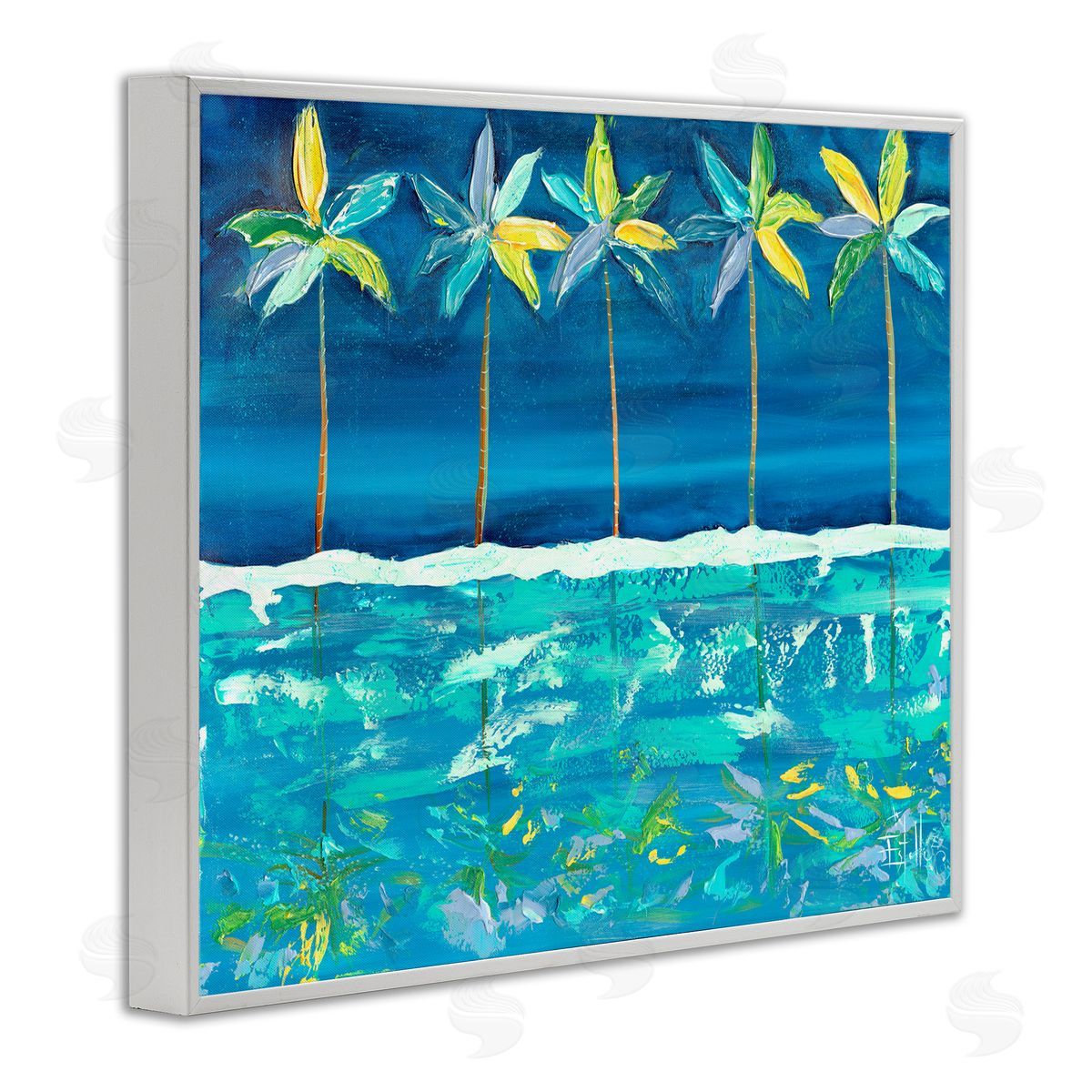 Estelle Grengs Blue Abstract Palms White Framed Giclee Wall Artside_