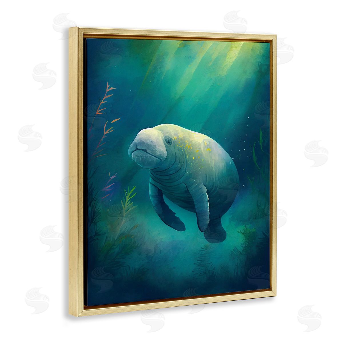 Enrico McGarrigle Manatee Underwater View Gold Floater Frame Canvas Artside_