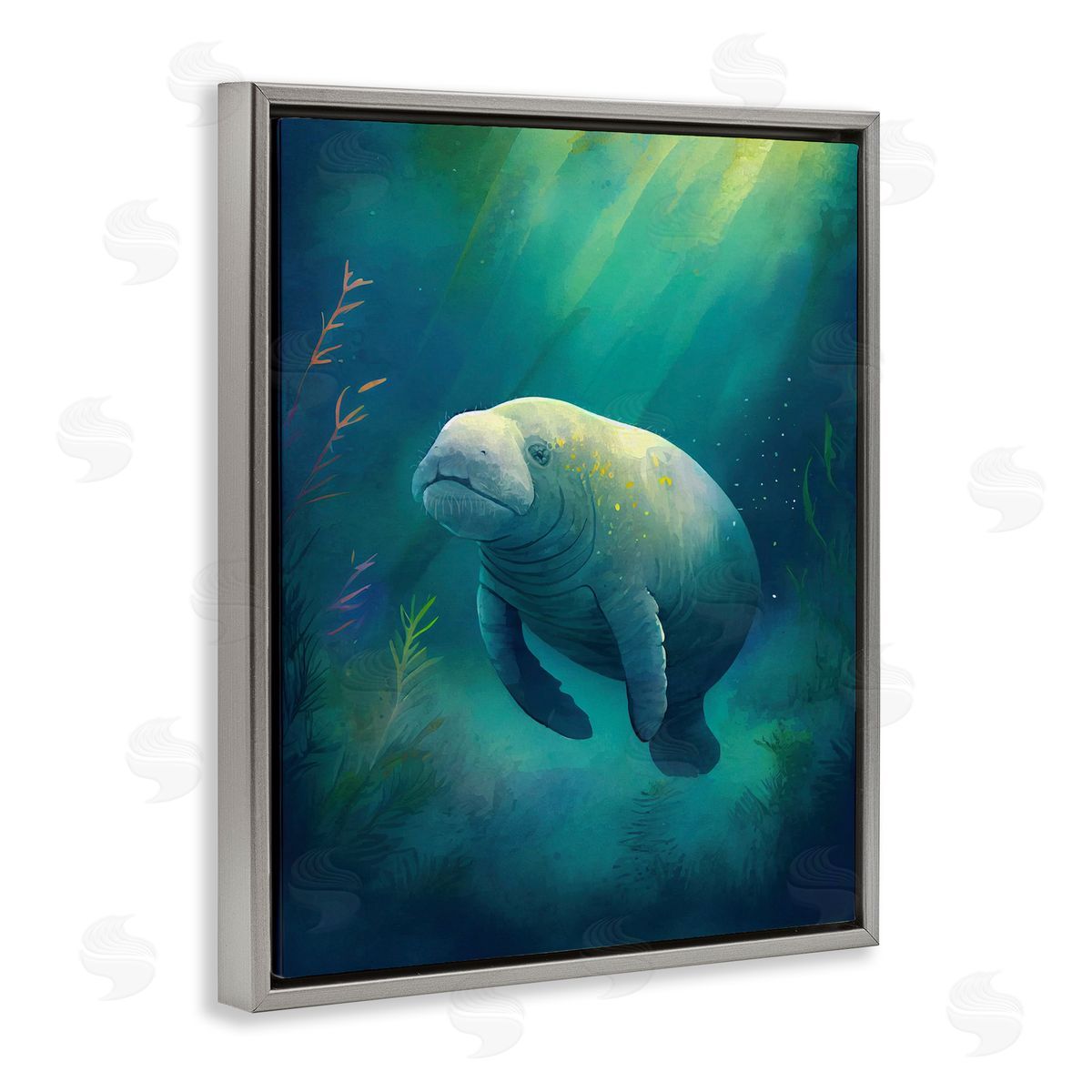 Enrico McGarrigle Manatee Underwater View Gray Floater Frame Canvas Artside_