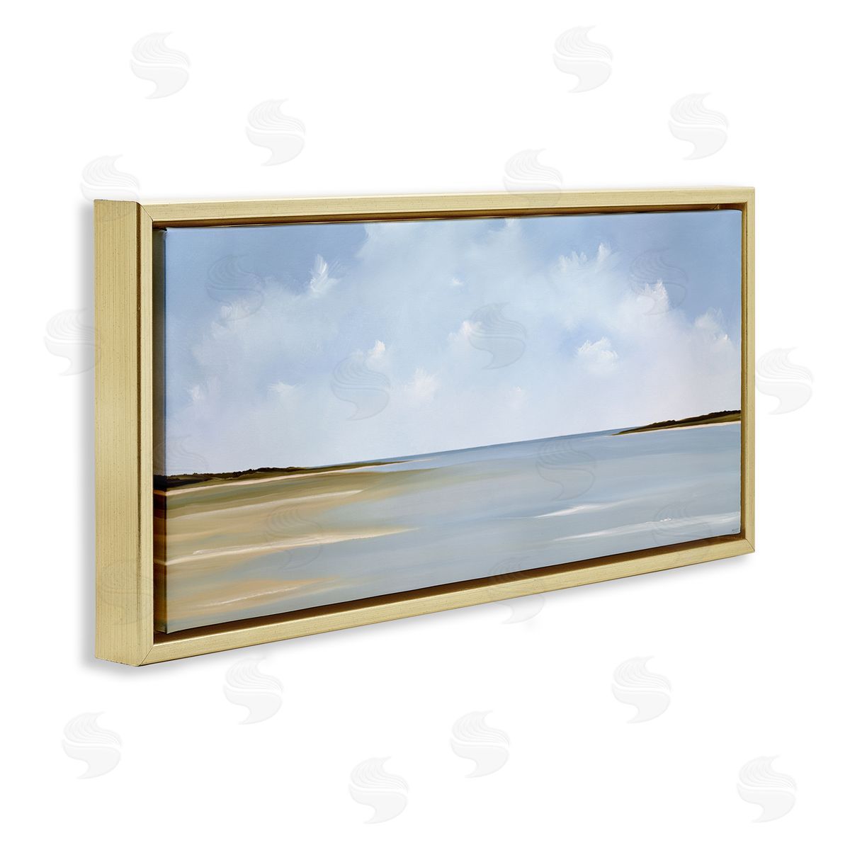 Beach Clouds Landscape Gold Floating Frame Canvas Wall Art, Home Decor by Rick Fleury