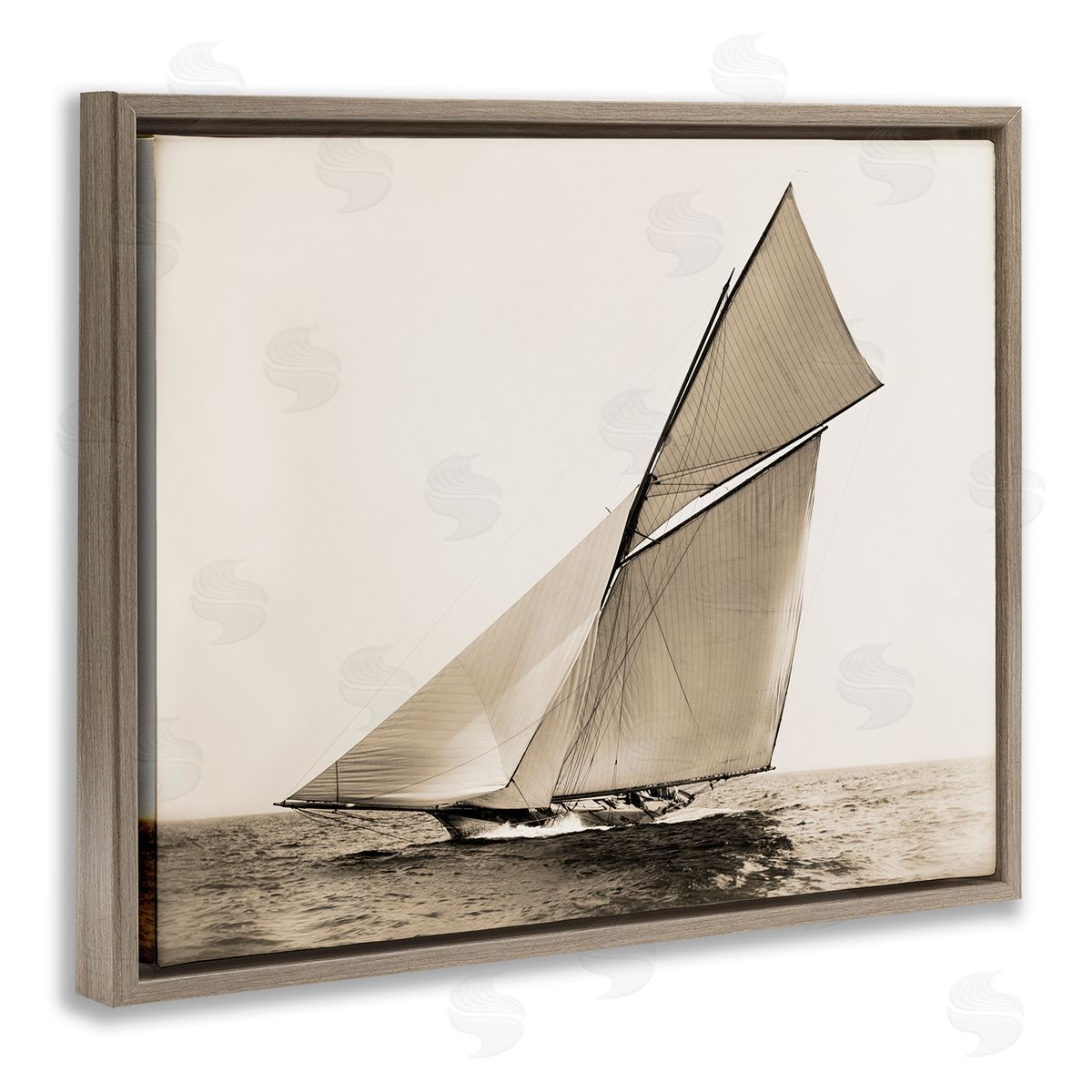 Graffitee Studios Vintage Ship on Ocean Brown Floater Frame Canvas Artside_
