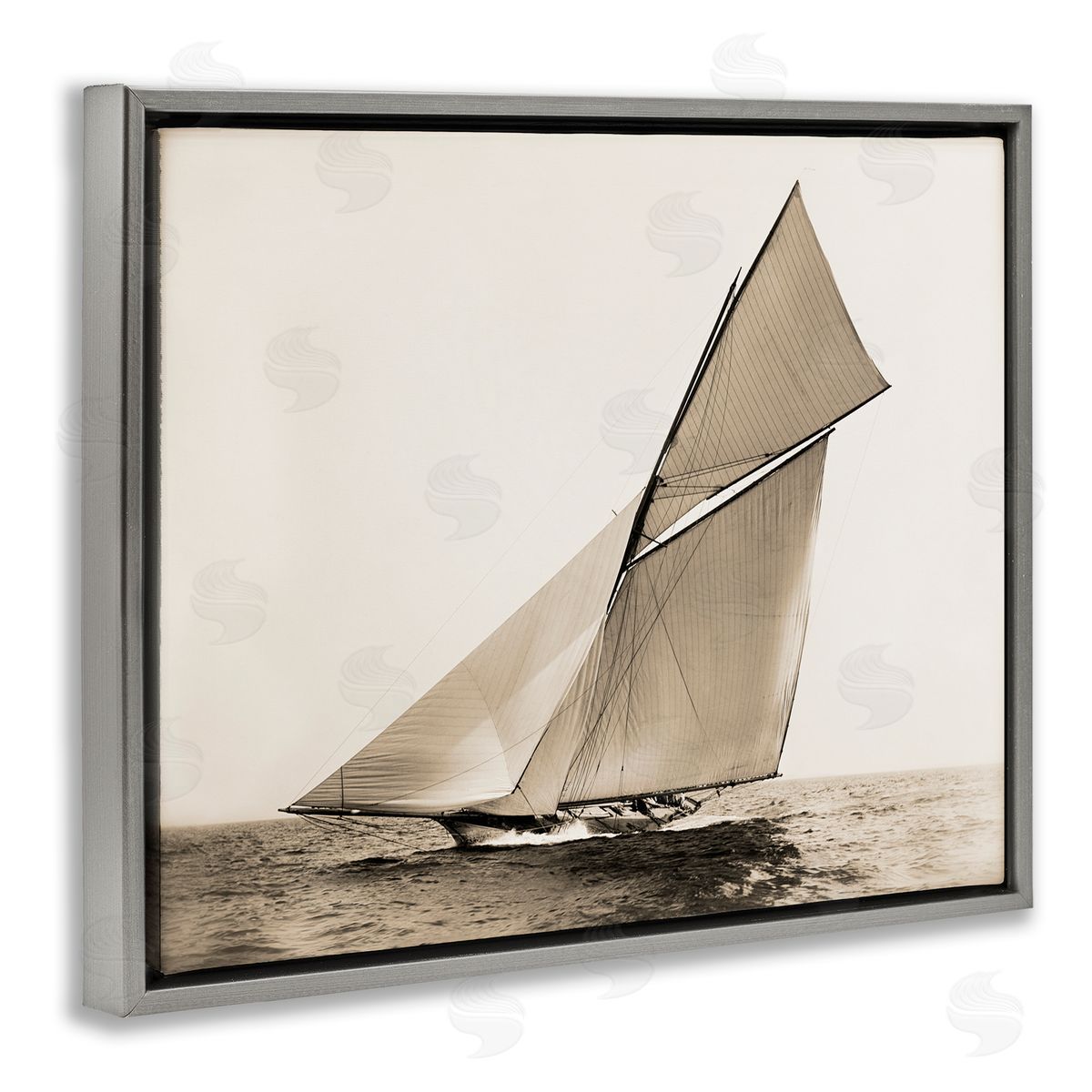 Graffitee Studios Vintage Ship on Ocean Gray Floater Frame Canvas Artside_