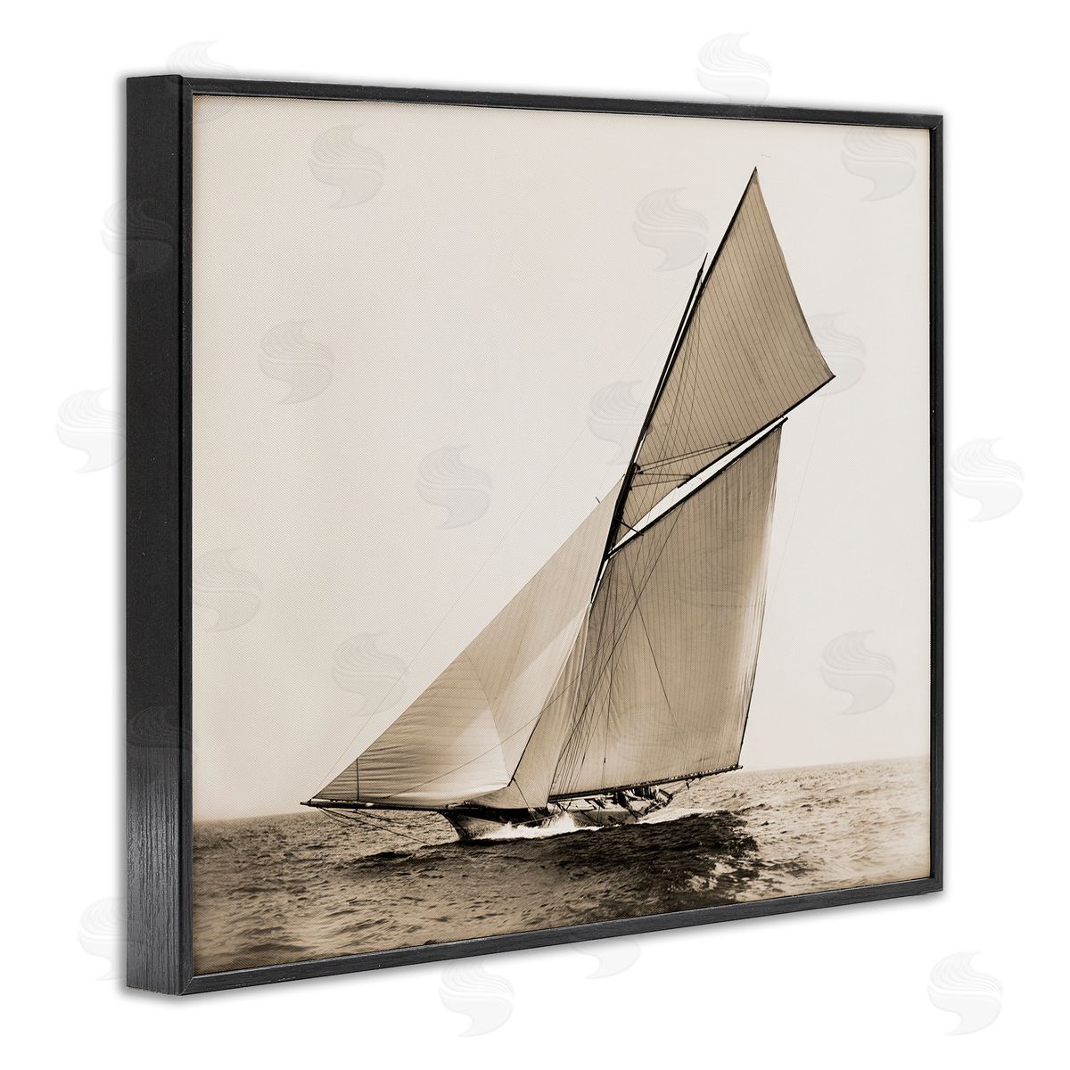 Graffitee Studios Vintage Ship on Ocean Black Framed Giclee Wall Artside_