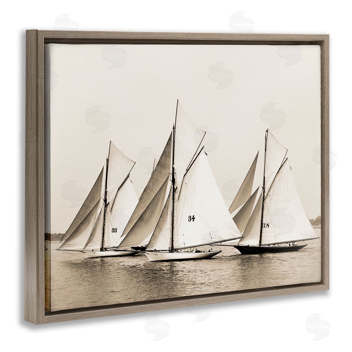 Graffitee Studios Vintage Sailboat Fleet Brown Floater Frame Canvas Artside_