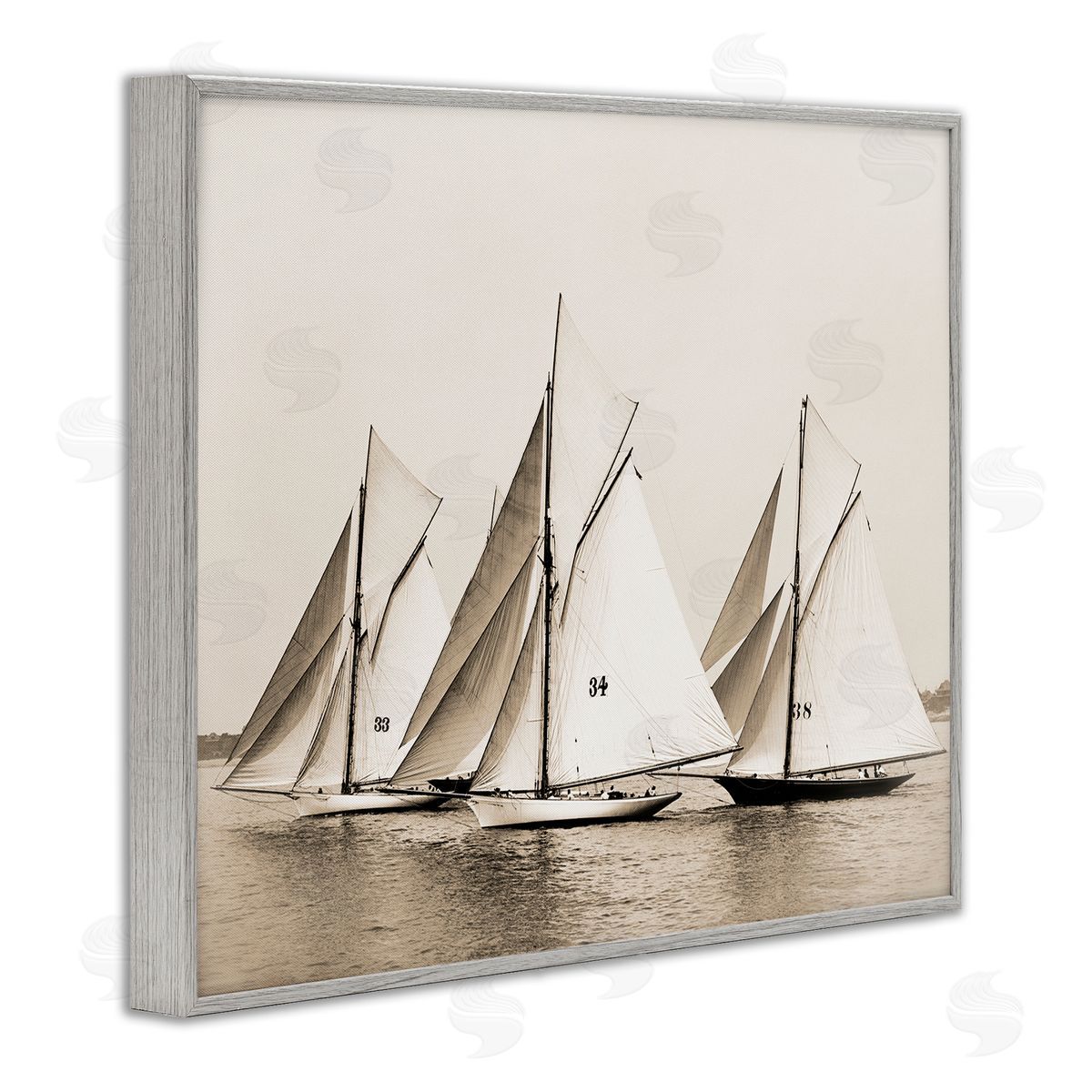 Graffitee Studios Vintage Sailboat Fleet Gray Framed Giclee Wall Artside_