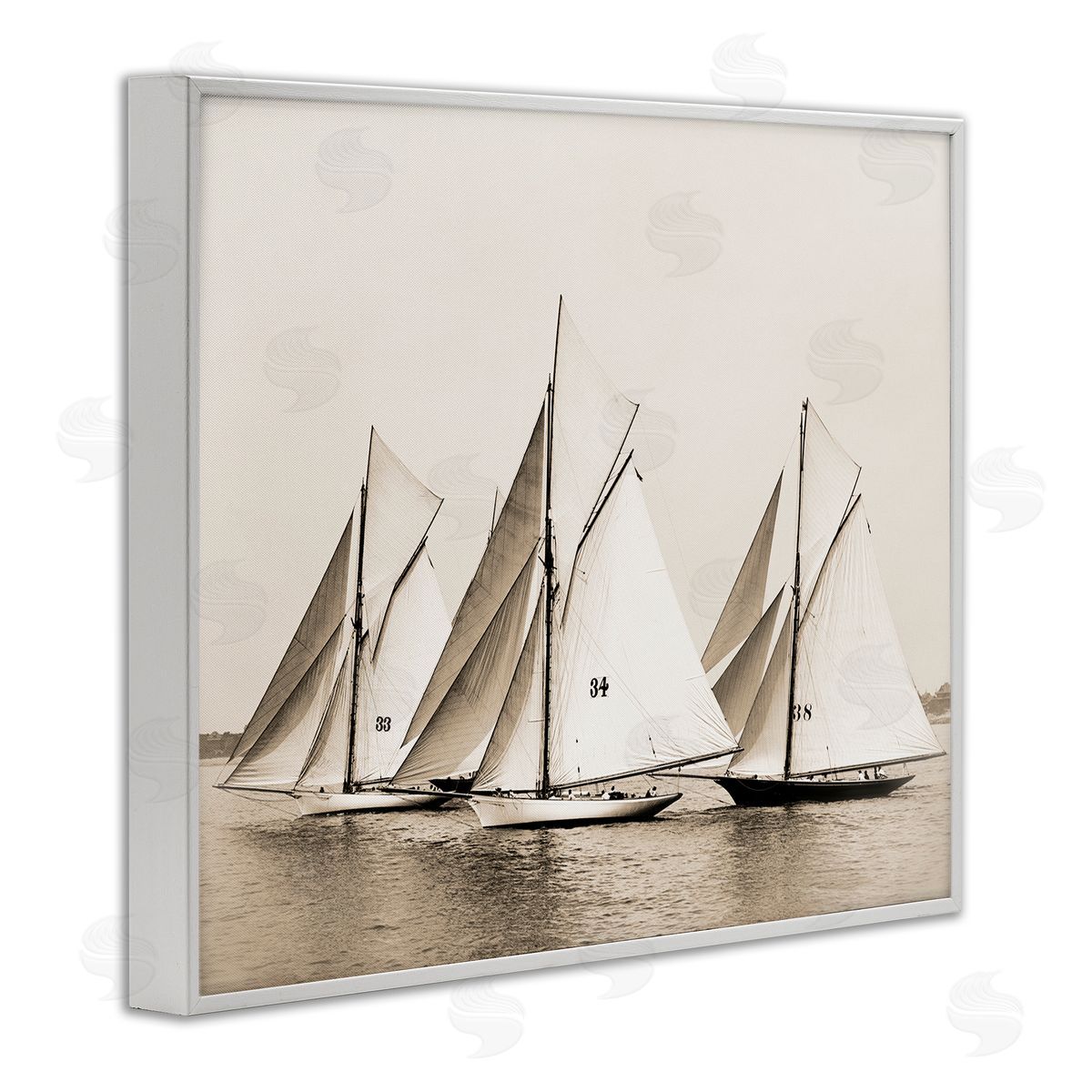 Graffitee Studios Vintage Sailboat Fleet White Framed Giclee Wall Artside_