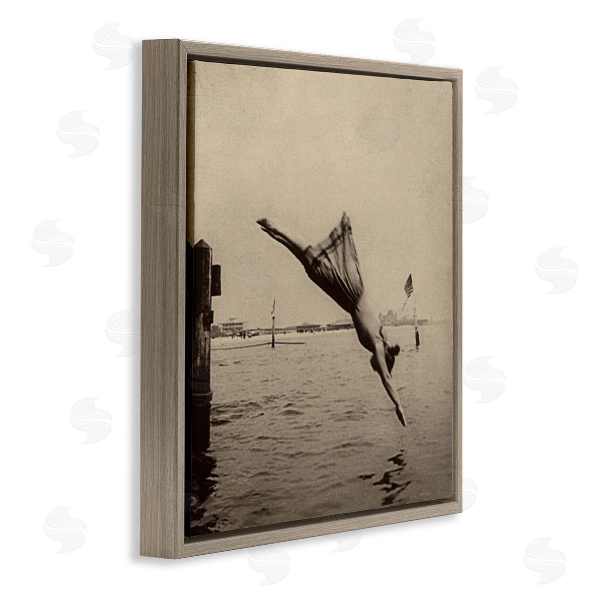 Graffitee Studios Vintage Diving Girl Brown Floater Frame Canvas Artside_