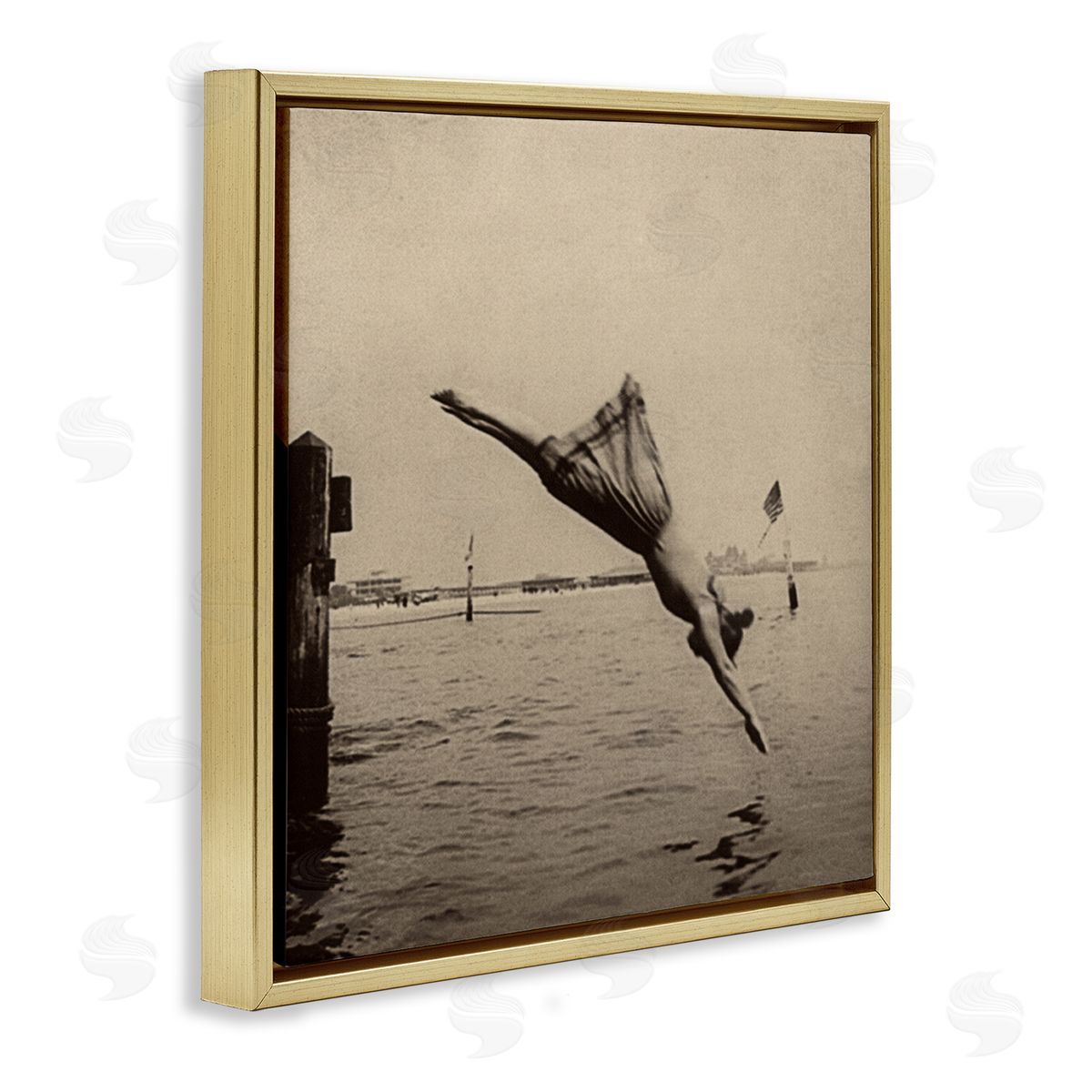 Graffitee Studios Vintage Diving Girl Gold Floater Frame Canvas Artside_