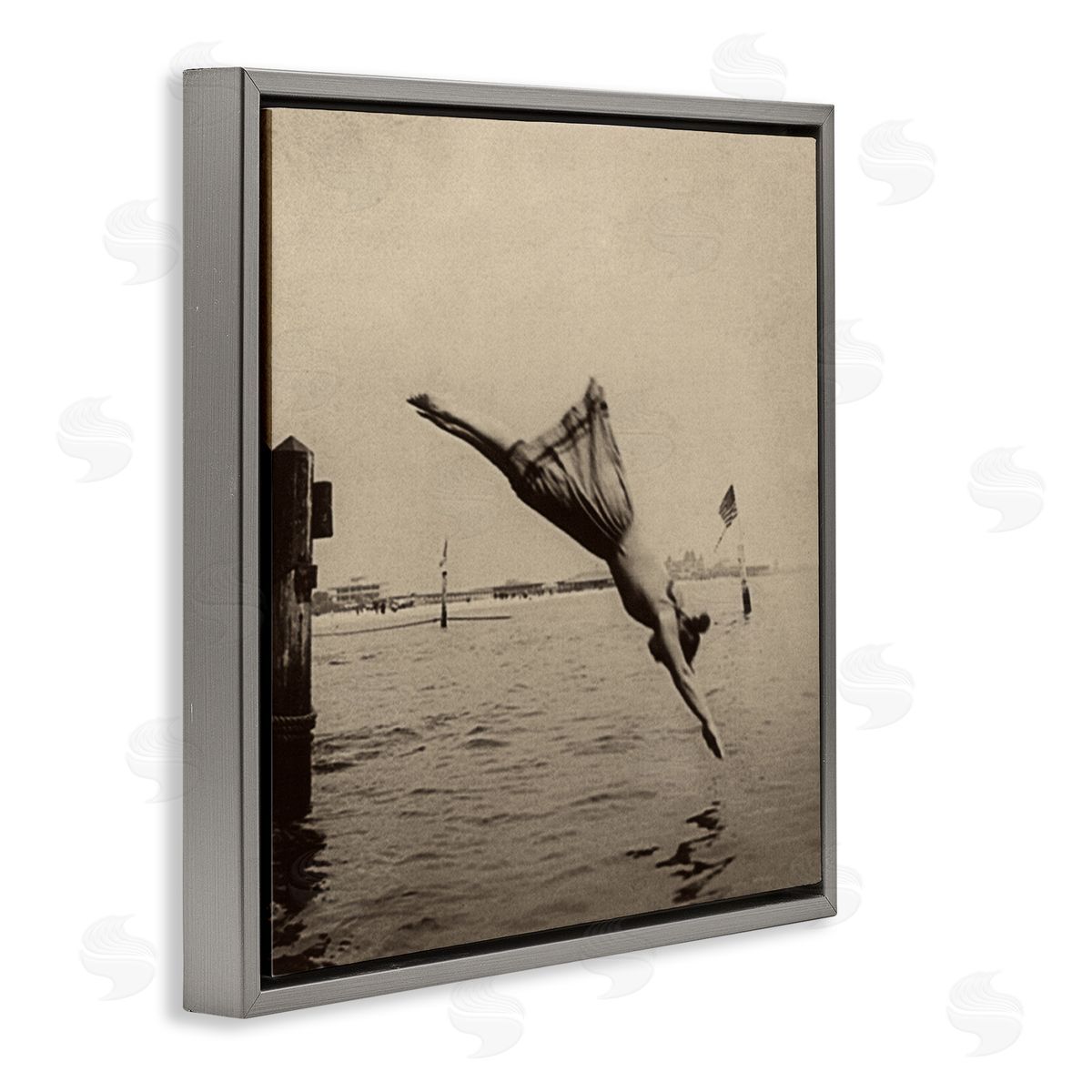 Graffitee Studios Vintage Diving Girl Gray Floater Frame Canvas Artside_
