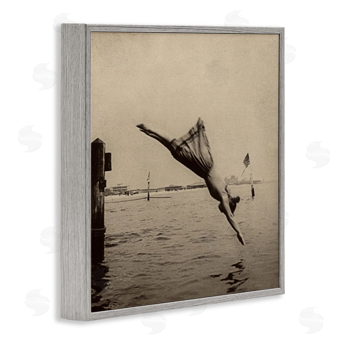 Graffitee Studios Vintage Diving Girl Gray Framed Giclee Wall Artside_
