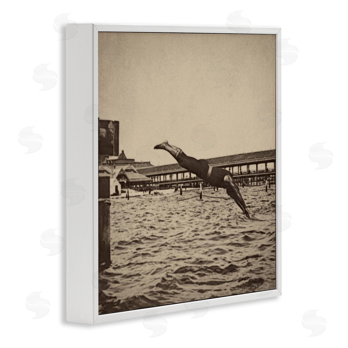 Graffitee Studios Vintage Diving Man White Framed Giclee Wall Artside_