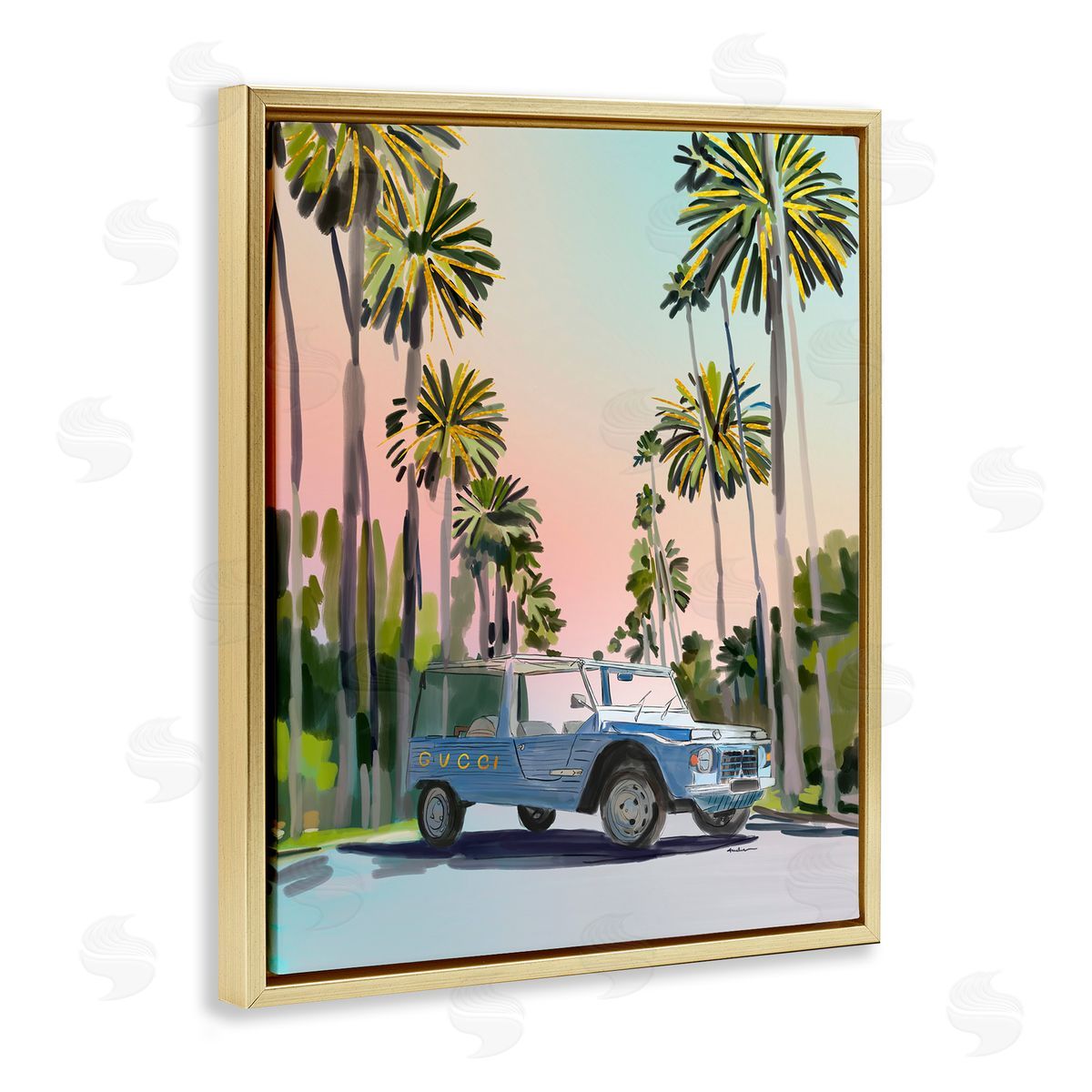 Amelia Noyes Glam Brand Tropical Truck Gold Floater Frame Canvas Artside_