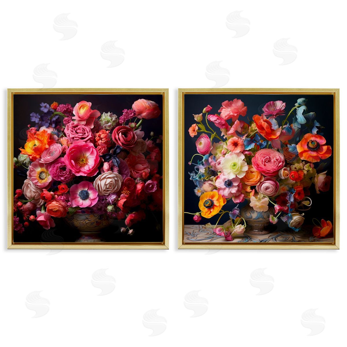 Lazar Studio Stunning Still Life Floral Arrangement Gold Floating Frame Canvas Wall Art Print