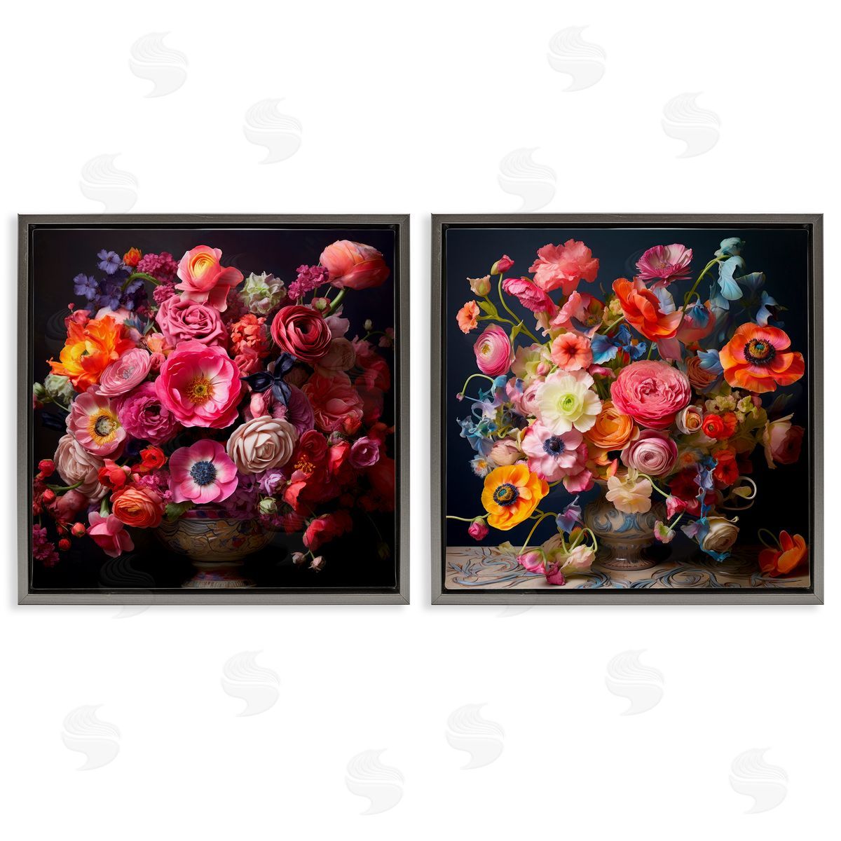 Lazar Studio Stunning Still Life Floral Arrangement Gray Floating Frame Canvas Wall Art Print