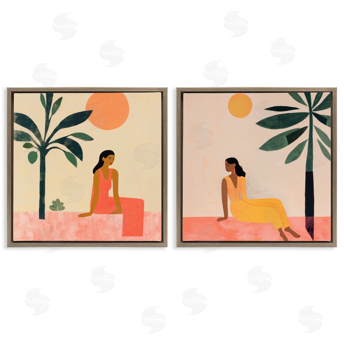 Lazar Studio Female Figure Resting Outdoors Brown Floating Frame Canvas Wall Art Print