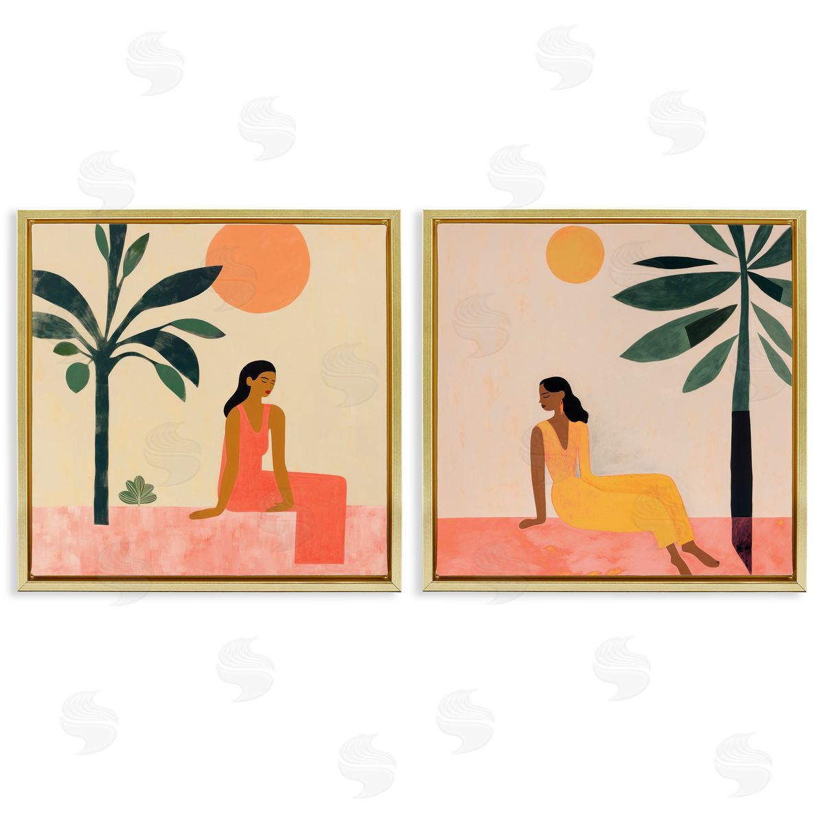 Lazar Studio Female Figure Resting Outdoors Gold Floating Frame Canvas Wall Art Print