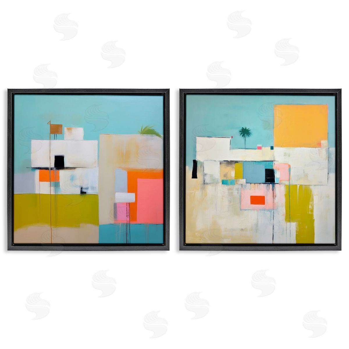 Irena Orlov Abstract Square Block Apartment  Black Floating Frame Canvas Wall Art Print