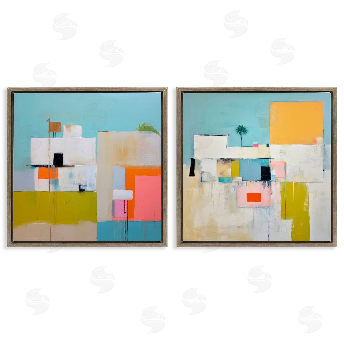 Irena Orlov Abstract Square Block Apartment  Brown Floating Frame Canvas Wall Art Print