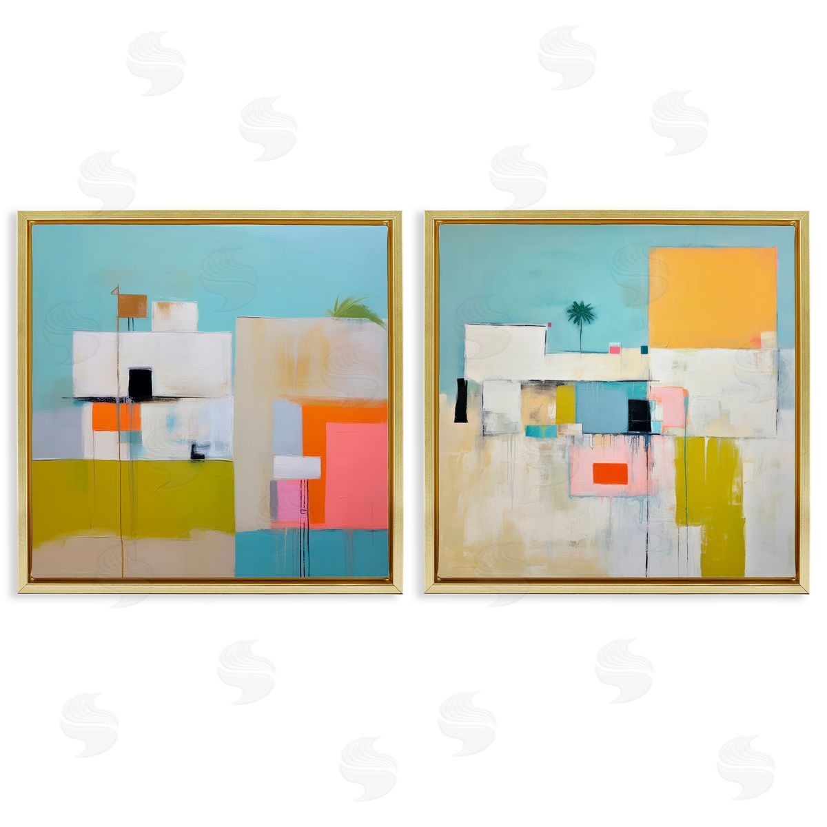 Irena Orlov Abstract Square Block Apartment  Gold Floating Frame Canvas Wall Art Print