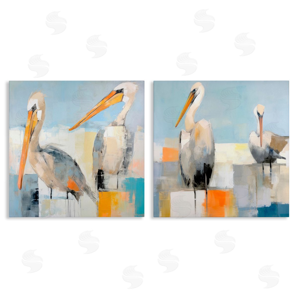 Irena Orlov Abstract Color Block Pelican Pair Canvas Wall Art Print