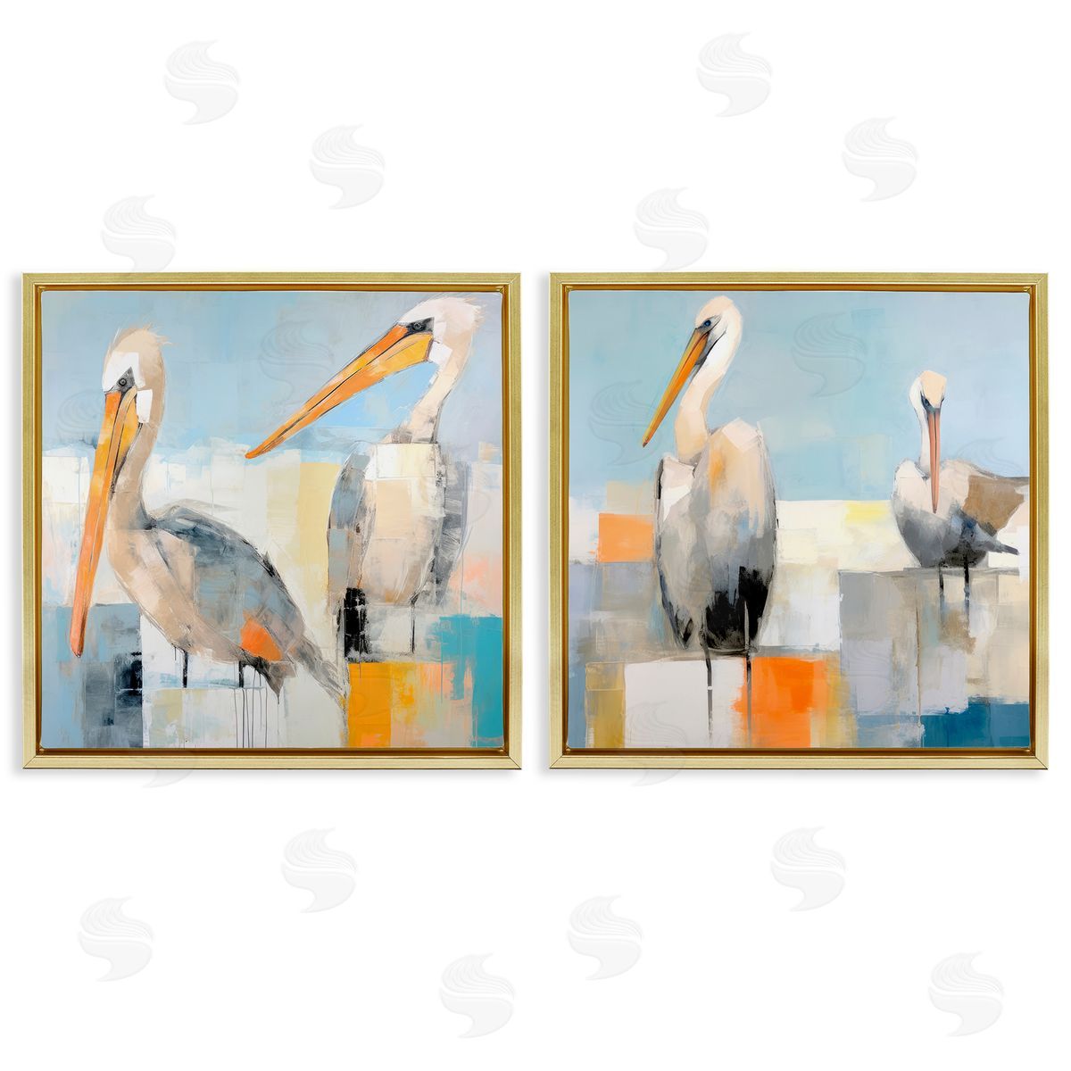 Irena Orlov Abstract Color Block Pelican Pair Gold Floating Frame Canvas Wall Art Print