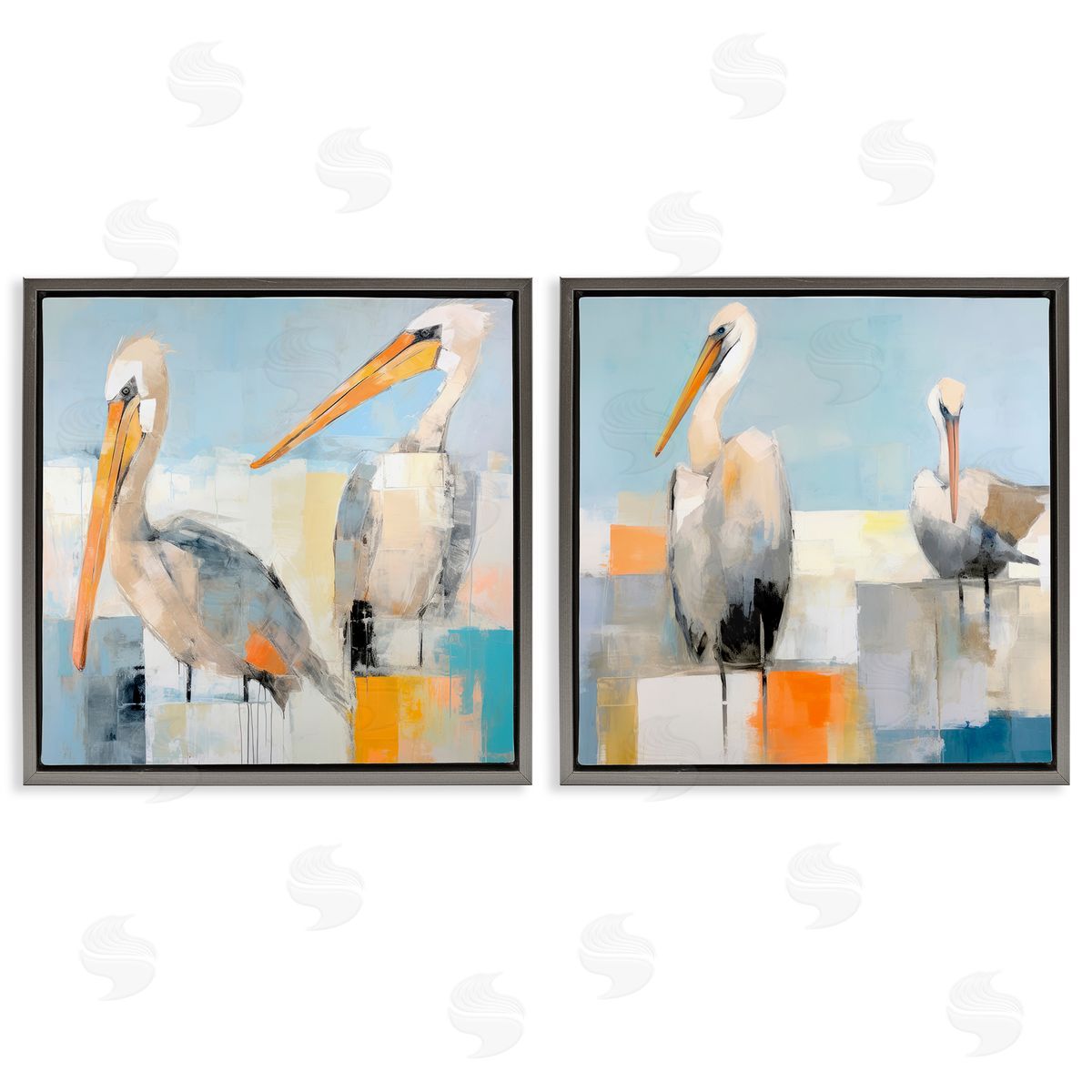 Irena Orlov Abstract Color Block Pelican Pair Gray Floating Frame Canvas Wall Art Print