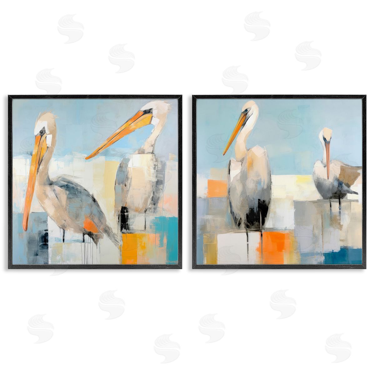 Irena Orlov Abstract Color Block Pelican Pair Black Framed Giclee Wall Art Print
