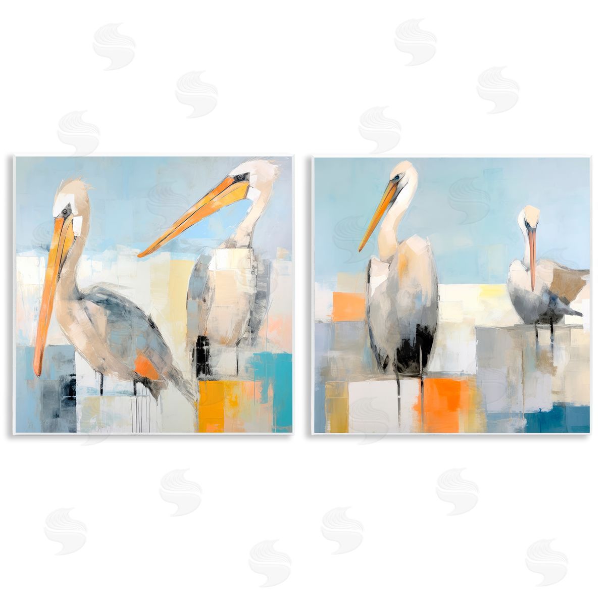 Irena Orlov Abstract Color Block Pelican Pair Wooden Wall Plaque Art Print