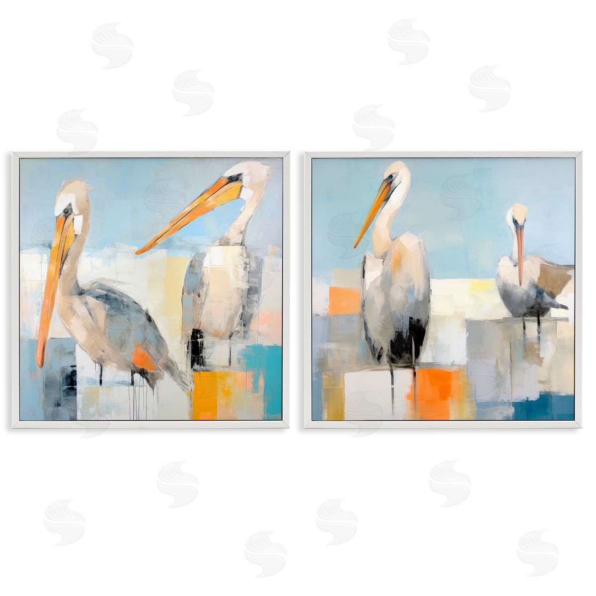Irena Orlov Abstract Color Block Pelican Pair White Framed Giclee Wall Art Print