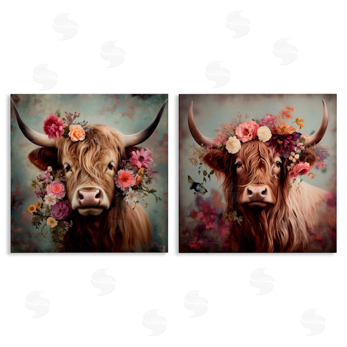 Irena Orlov Highland Cow Field Flower Crown Canvas Wall Art Print