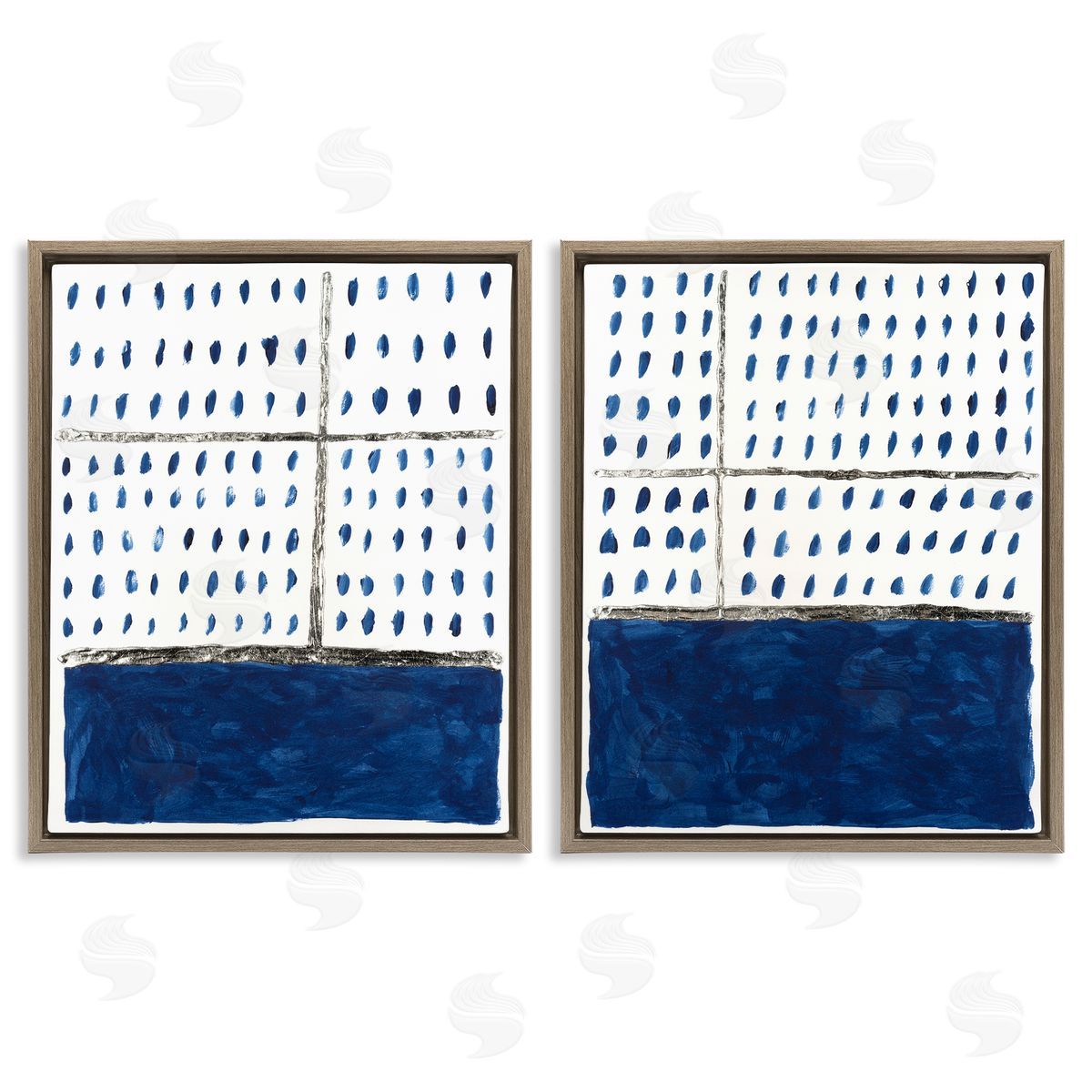 Michael Willett Abstract Indigo Block  Room  Brown Floating Frame Canvas Wall Art Print