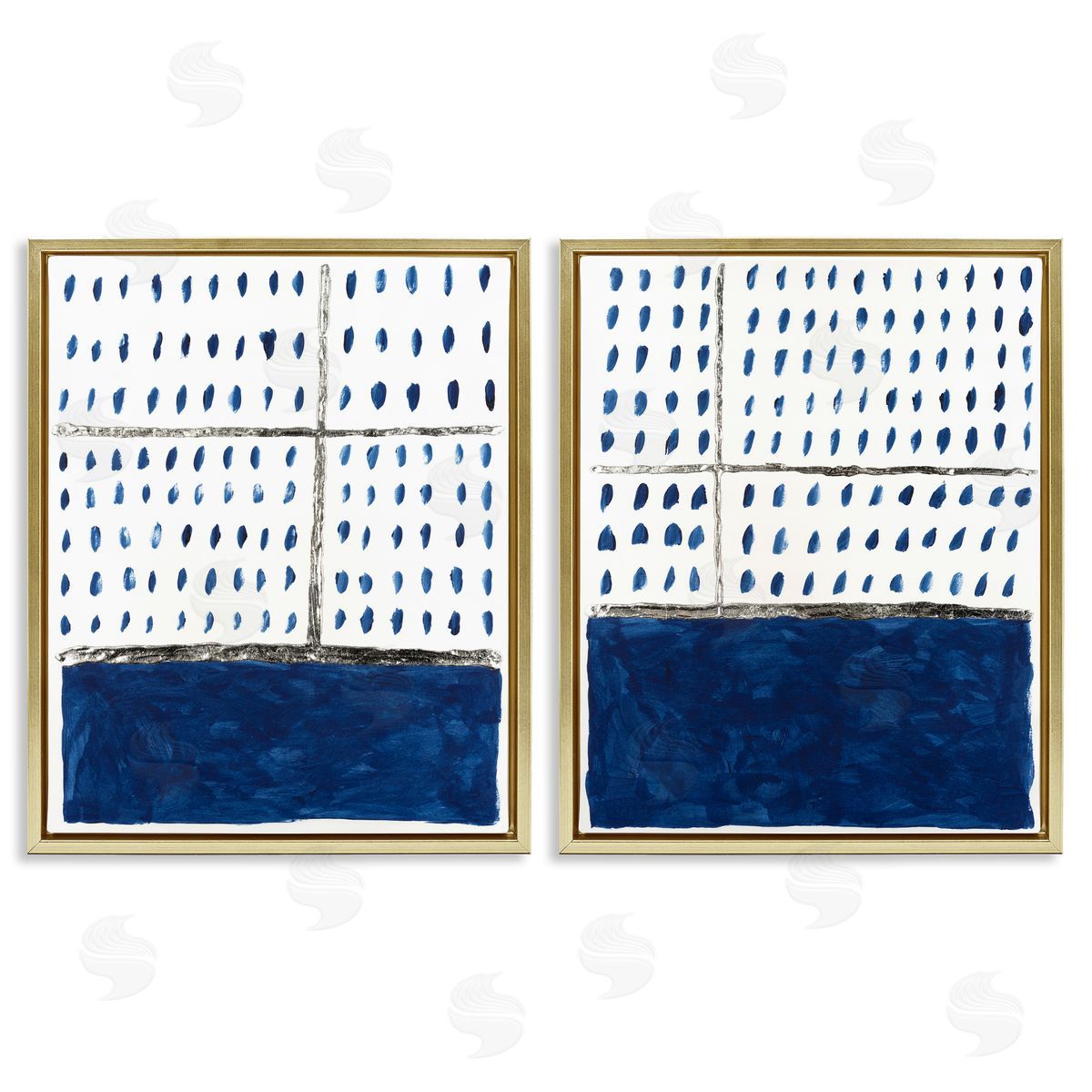 Michael Willett Abstract Indigo Block  Room  Gold Floating Frame Canvas Wall Art Print