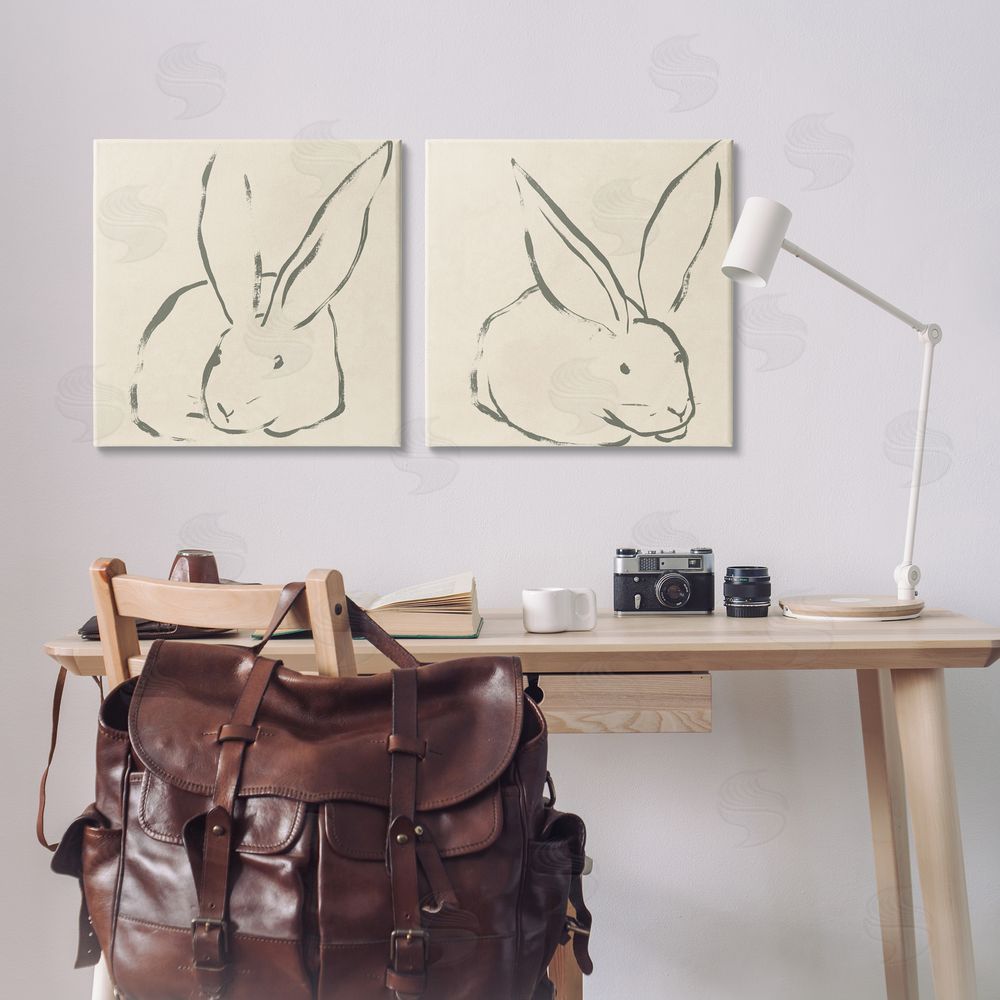 June Erica Vess Minimalist Resting Rabbit Line Drawing Canvas Wall Art Print in Room