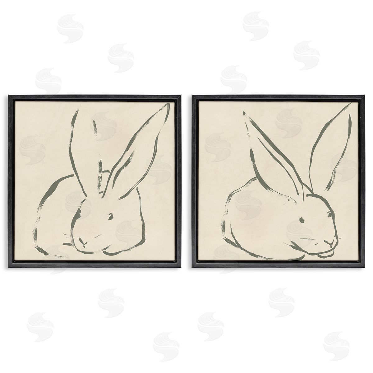 June Erica Vess Minimalist Resting Rabbit Line Drawing Black Floating Frame Canvas Wall Art Print