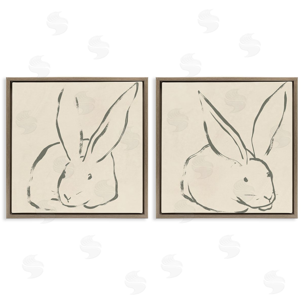 June Erica Vess Minimalist Resting Rabbit Line Drawing Brown Floating Frame Canvas Wall Art Print