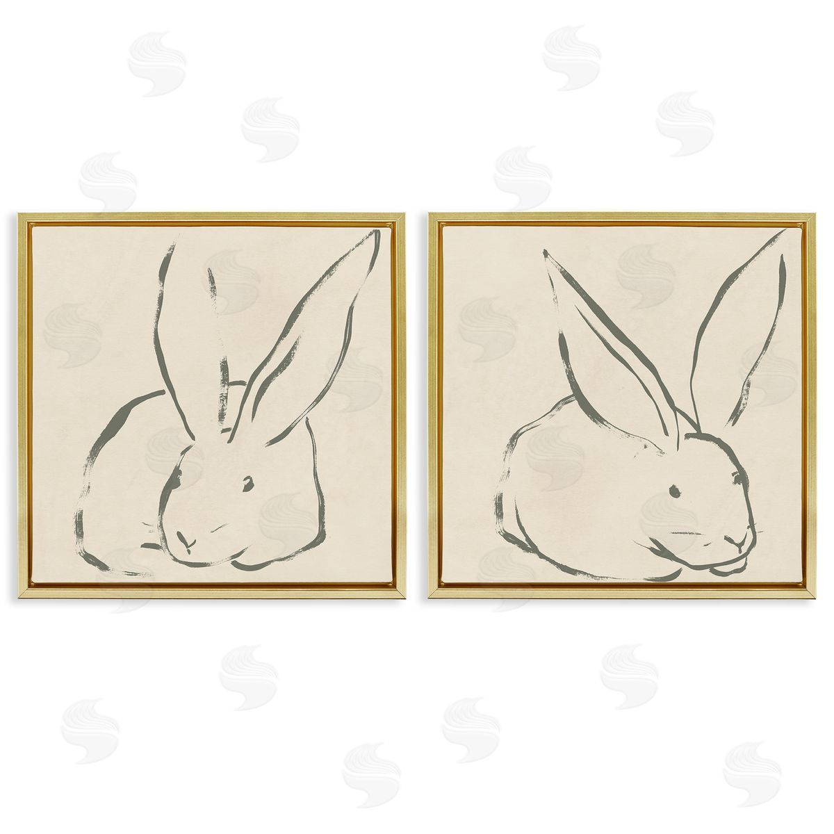 June Erica Vess Minimalist Resting Rabbit Line Drawing Gold Floating Frame Canvas Wall Art Print