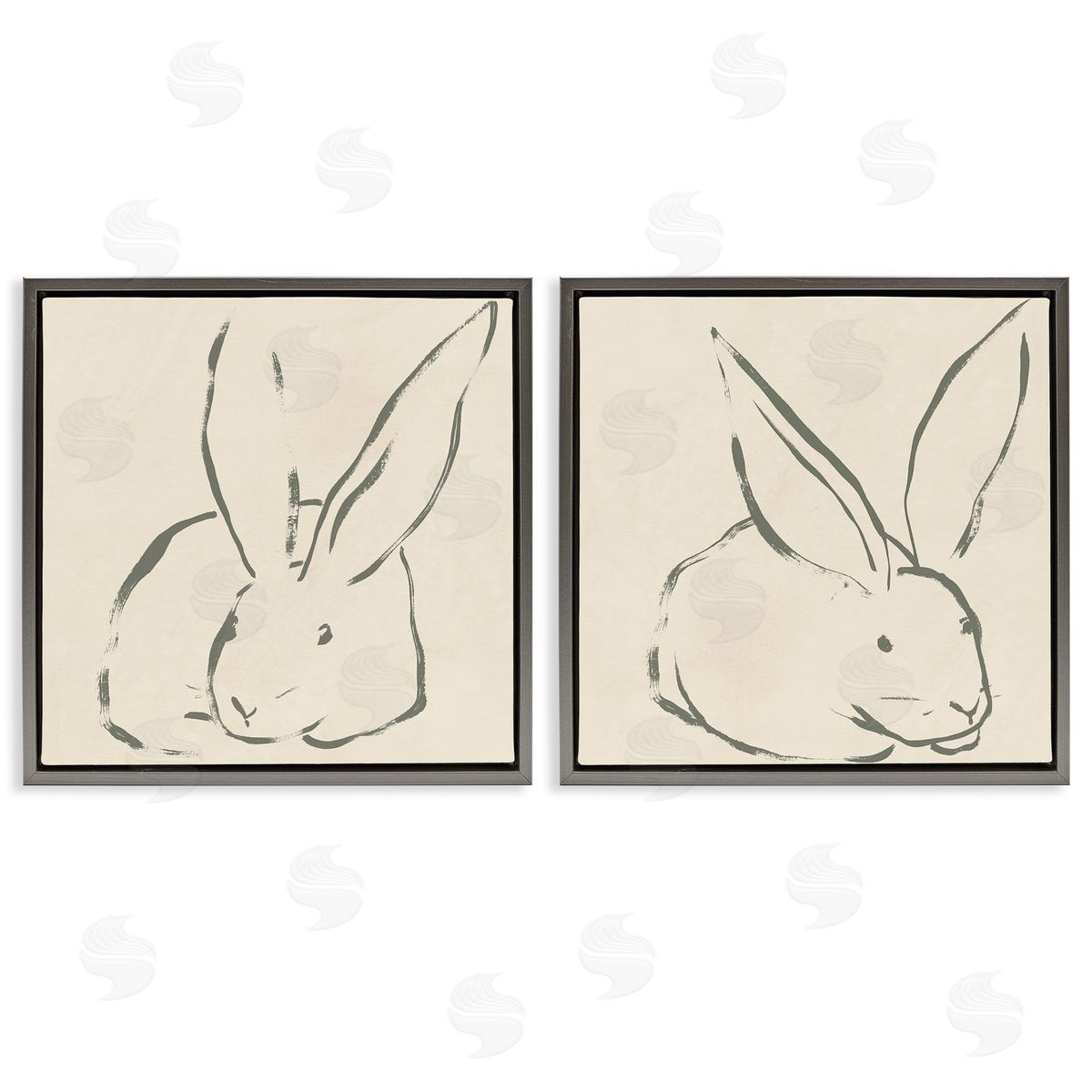 June Erica Vess Minimalist Resting Rabbit Line Drawing Gray Floating Frame Canvas Wall Art Print