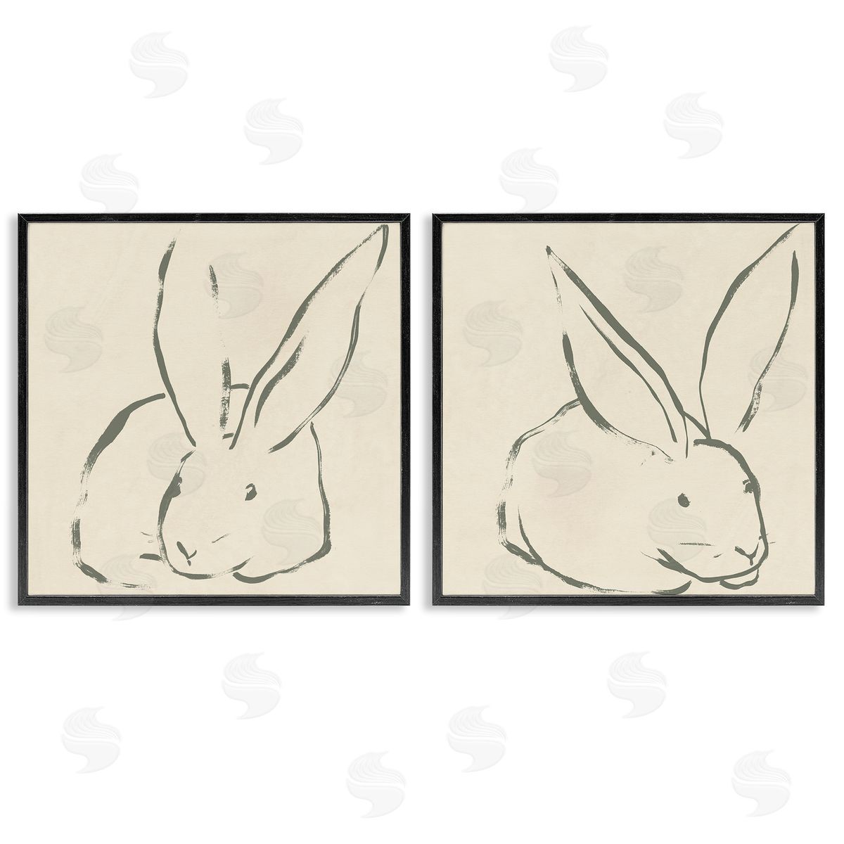 June Erica Vess Minimalist Resting Rabbit Line Drawing Black Framed Giclee Wall Art Print