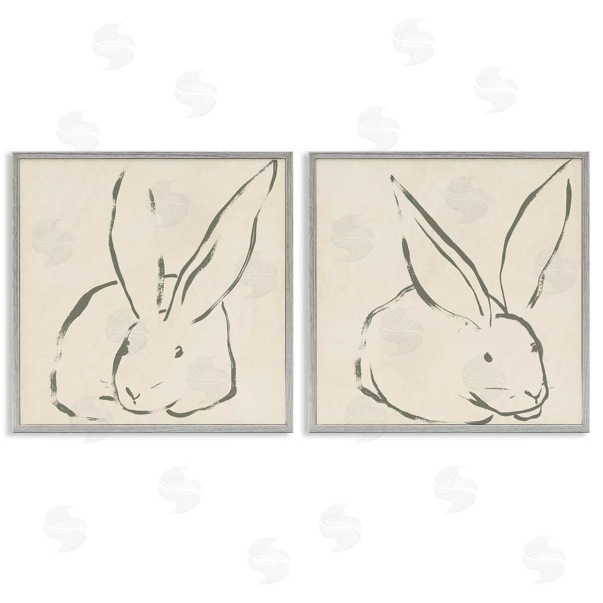 June Erica Vess Minimalist Resting Rabbit Line Drawing Gray Framed Giclee Wall Art Print